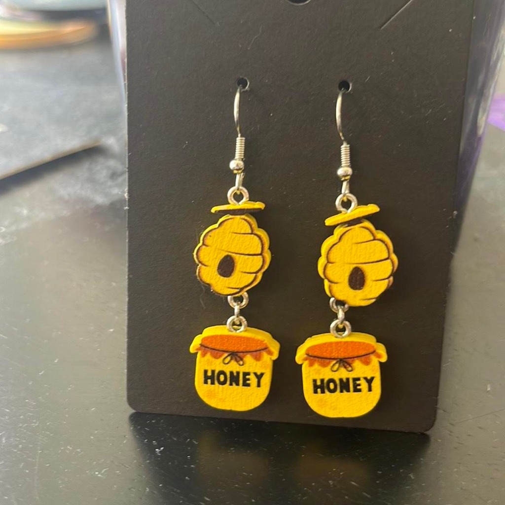 Wooden Honey CombHoney Pot Earrings